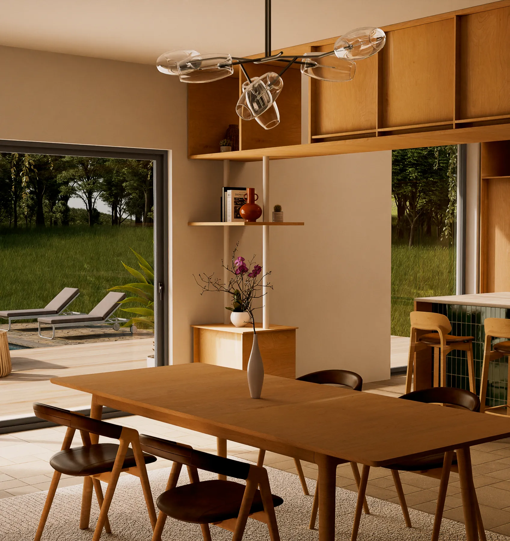 Interior con ventana corredera y vistas al exterior