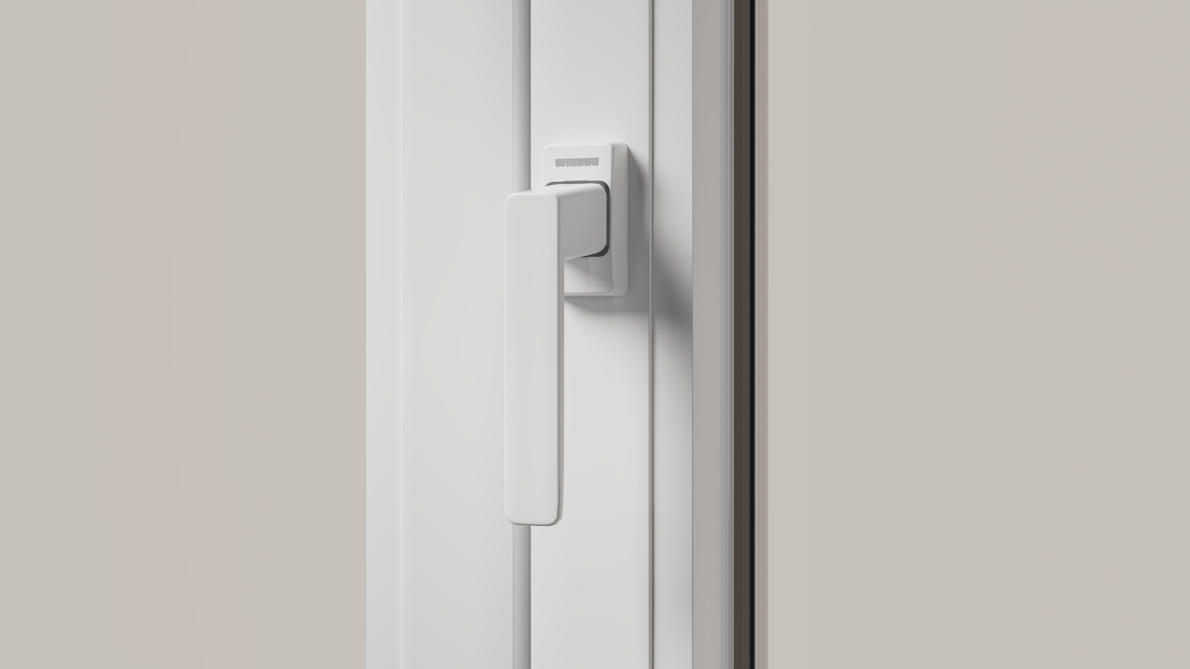 Manilla con logotipo Winduu de la ventana practicable de PVC