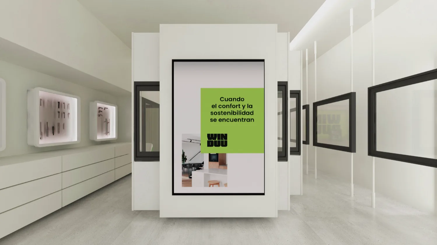 Espacio de exposición Winduu con ventanas y puertas de aluminio y PVC